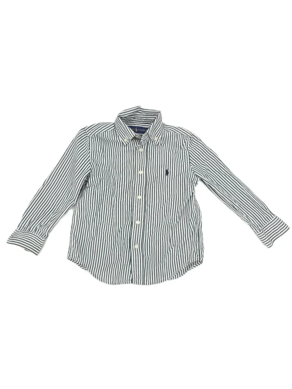 Ralph Lauren Button Shirt Boys 4/4T Green Natural Stretch 100% Cotton Striped